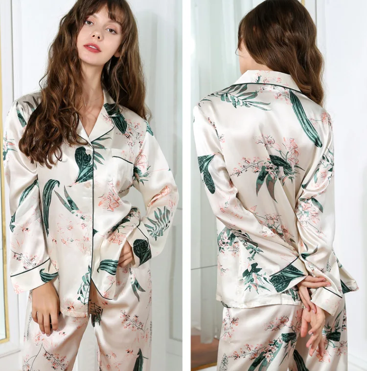 Falaishuka, настоящая шелковая пижама, женский весенний и летний костюм с длинными рукавами,, шелк тутового цвета, женский Шелковый костюм для дома, тонкий T8166