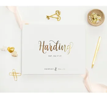 

personalize name or date Wedding Guest Book Gold Foil Guestbook Horizontal custom Instant Photo Book white and gold Baby shower