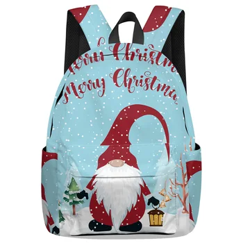 

Christmas Dwarf Bell Christmas Tree Snows Blue Backpack For Teenage Travel Bags School Bags Backpack Interior Key Chain Holder