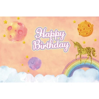 

Rainbow Unicorn Universe Planet Newborn Baby Shower Birthday Party Backdrop Photography Background For Photo Studio Photophone