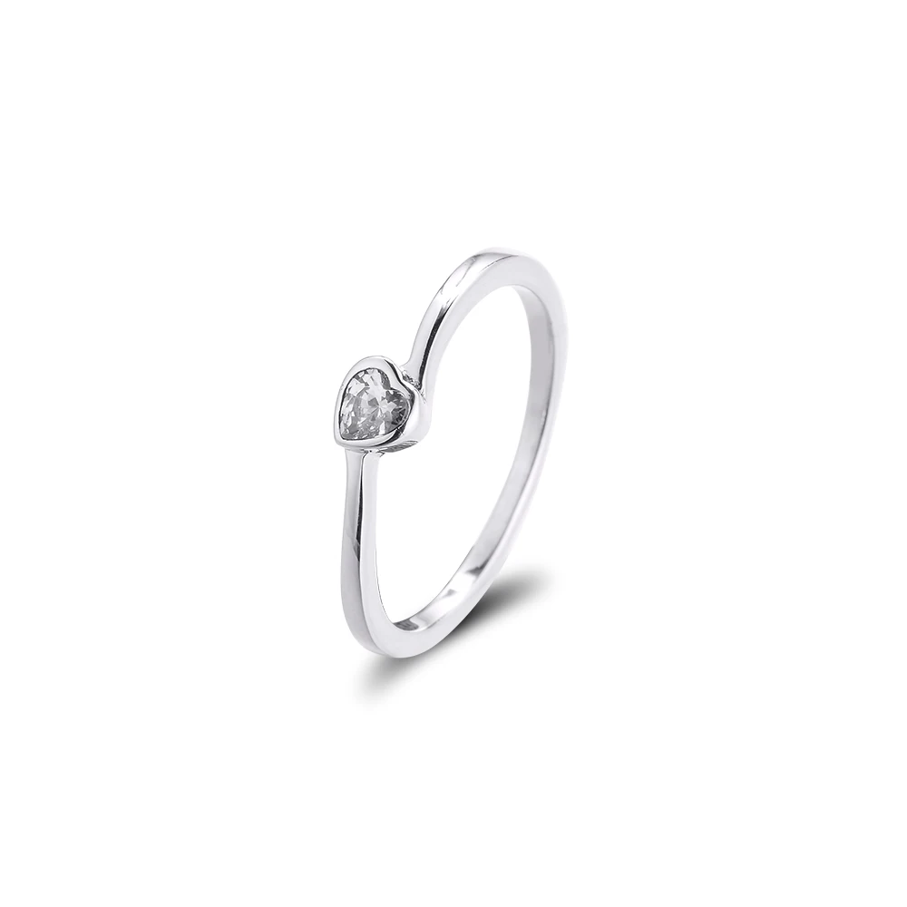 Clear Tilted Heart Solitaire Ring Women 