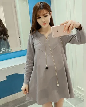 

Fashion hipster maternity dress spring and autumn jacket long-sleeved V-neck t-shirt long fashion loose suede compassionate
