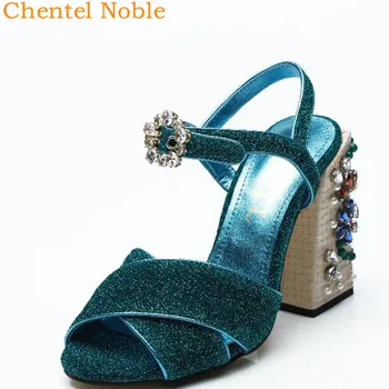 

Brand Summer Newest Chentel Manual Crystal Pearl Openwork pumps Women Buckle Sandal Genuine Leather High Heel Sandals Ladies