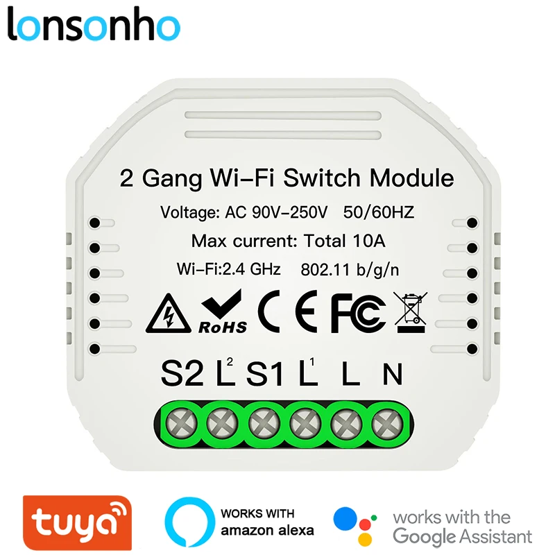 Умное реле Wi Fi Lonsonho Tuya двухканальный Модуль Автоматизации умного дома с