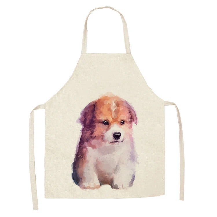 1Pcs Kitchen Apron Cute Dog Printed Sleeveless Cotton Linen Aprons for Men Women Home Cleaning Tools 55*68cm