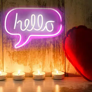 

HELLO Letters LED Neon Sign Light Hanging Neon Light Wall Hanging for Bar Bedroom Living Room USB Powered