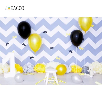

Laeacco Birthday Backdrops for Photography Wave Stripes Balloons Paper Flowers Photo Backgrounds Baby Newborn Portrait Photocall