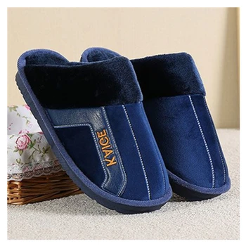 

2019 Winter slippers men Big size 39-49 Fock TPR solid Indoor slipper sewing plush non-slip hard-wearing Home slippers