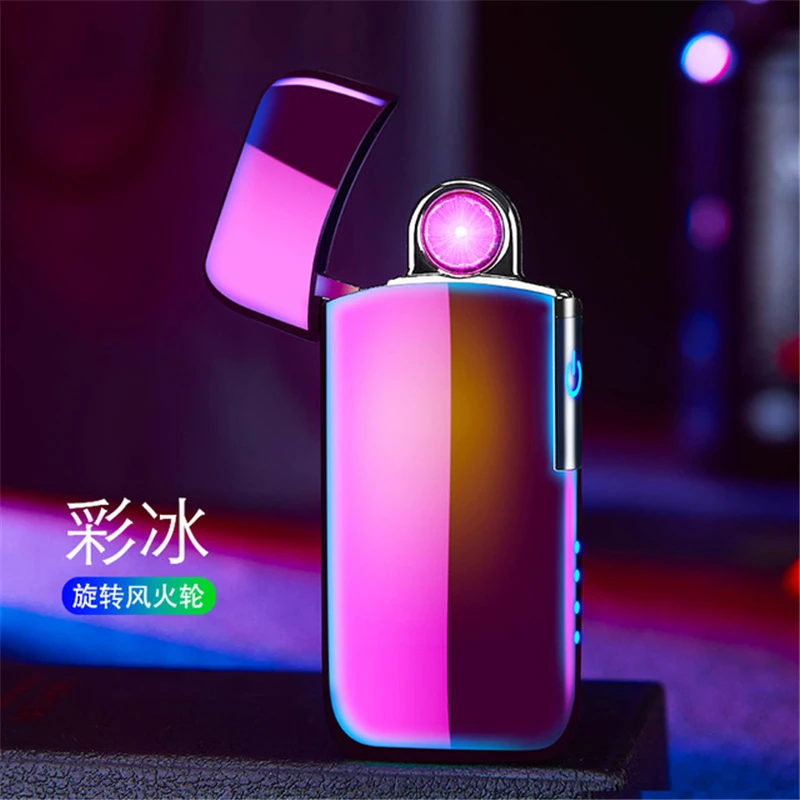 ICE Colorful Спининговая дуговая Зажигалка USB электрическая плазменная зажигалка с фонариком Tesla катушка ветрозащитная Электронная зажигалка подарок для мужчин - Цвет: ICE Colorful