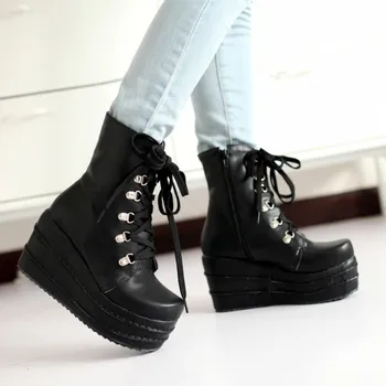 

GOXPACER Spring Boots Women High Platform Shoes Women Lace Casual Boots Fashion Round Toe Side Zipper Martin Shoes Free Shipping