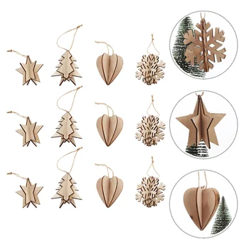 

12pcs Christmas Pendants Wooden Hanging Decoration Party Supply (Wood color)