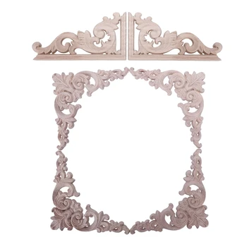 

4Pcs Rubber Wood Oak Carved Corner Onlay Applique Furniture & 2Pcs Left+Right(Each 1Pcs) Vintage Wooden Carved Corner