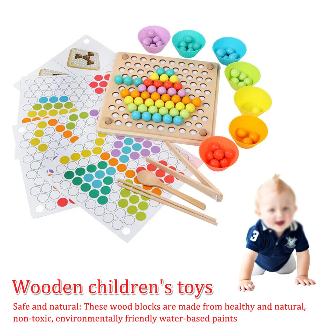 

Kids Wooden Toys Hands Brain Training Clip Beads Chopsticks Beads Toys Early Educational Puzzle Board Math Game Toys