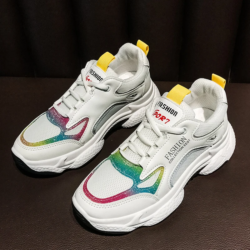 

2020 Spring New Walking Low-top Mesh Breathable Sneakers Ladies Fashion Reflective Luminous Lace-up Shoes Women's Shoes U17-05