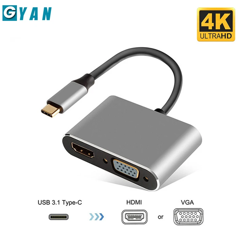 

USB C To HDMI 4K VGA Adapter USB 3.1 Type C USB-C to VGA HDMI Video Converters Adaptor for 2017 New Macbook Pro/ Chromebook Pix