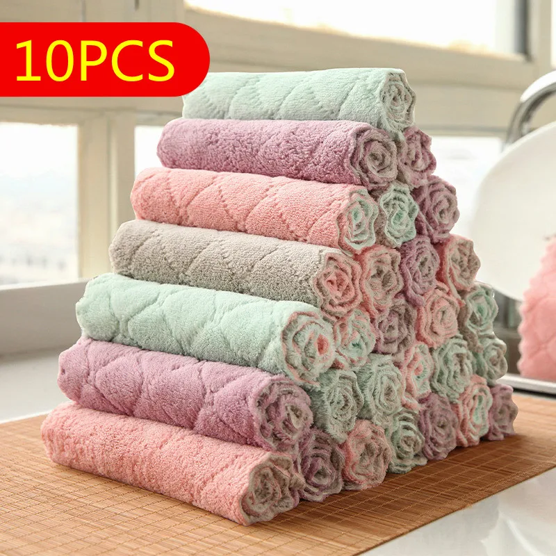 10Pcs Cleaning Cloth High Quality Coral Fleece Rag Super Absorbent Kitchen Ltems Household Towel Tableware Wiping Tool | Дом и сад