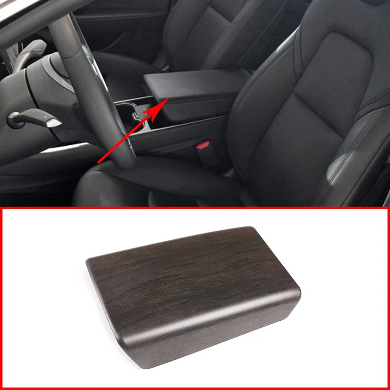 

For Tesla Model 3 ABS Oak Wood Grain Inner Center Storage Armrest Cover Trim Accessories
