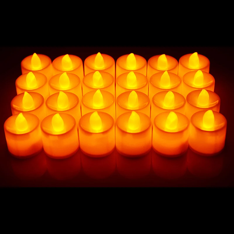 24 шт многоцветные мини электронные свечи в форме столба Свадебные вечерние свечи на День святого Валентина бездымные светодиодные свечи - Цвет: ORANGE LIGHT