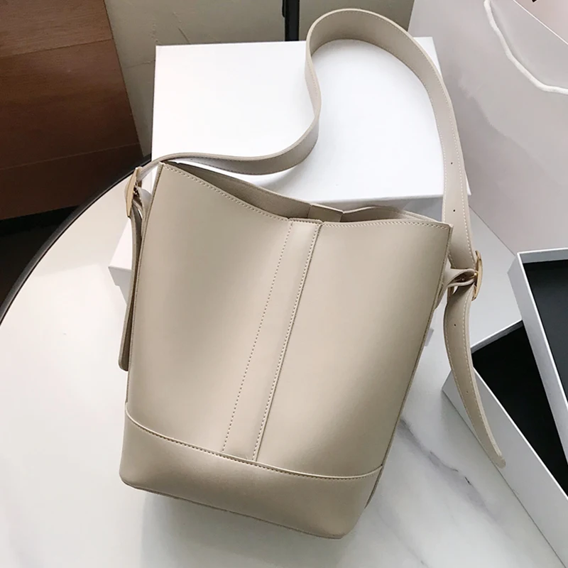

Burminsa Spring Wide Strap Bucket Shoulder Bags For Women Large Capacity Female Composite Bags PU Leather Ladies Messenger Bags
