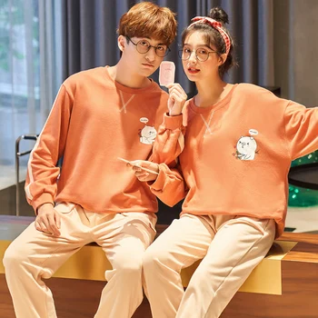 

Couple Pajamas Set Simple Casual Pijama Men Cotton Sleepwear Long Sleeves Long Pants Homewear Comfort Pyjama Gift For Lover
