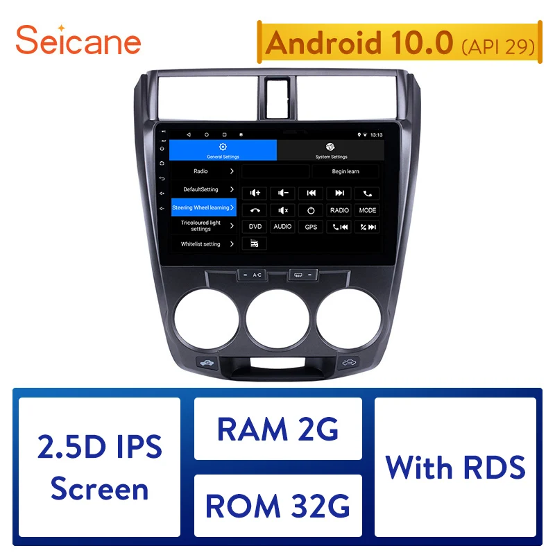 Seicane 10.1 Inch 2Din Android 10.0 Quad-Core Car Radio GPS Multimedia Player For 2011 2012 2013 2014 2015 2016 Honda CITY