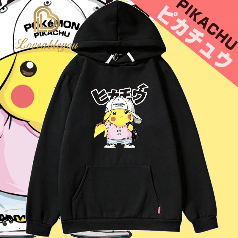 

Women Hoodies Turtleneck Pikachu Print Sweatshirts Fleece Hoodie Harajuku Kawaii Tops Cartoon Pokemon Couples Pullovers