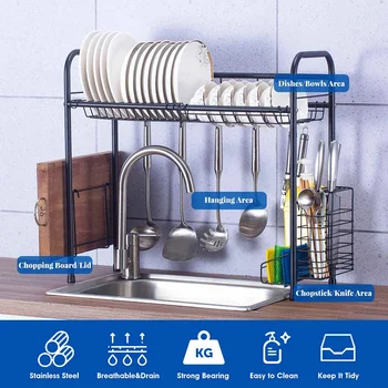 

304 Stainless Steel Over Sink Kitchen Shelf Rack Storage Plate Dish Cutlery Cup Drying Drain Rack Kitchen Organizer