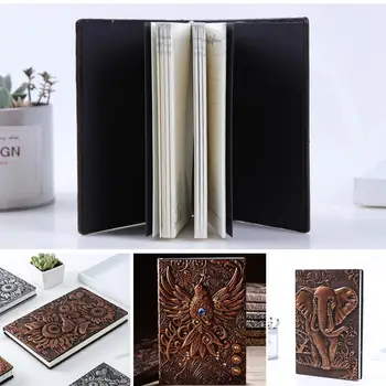 

100 Sheets Vintage Relief Cover A5 Notebook Journal European Leather Diary PU Stationery Retro Notepad Office Effect Elepha I4H8
