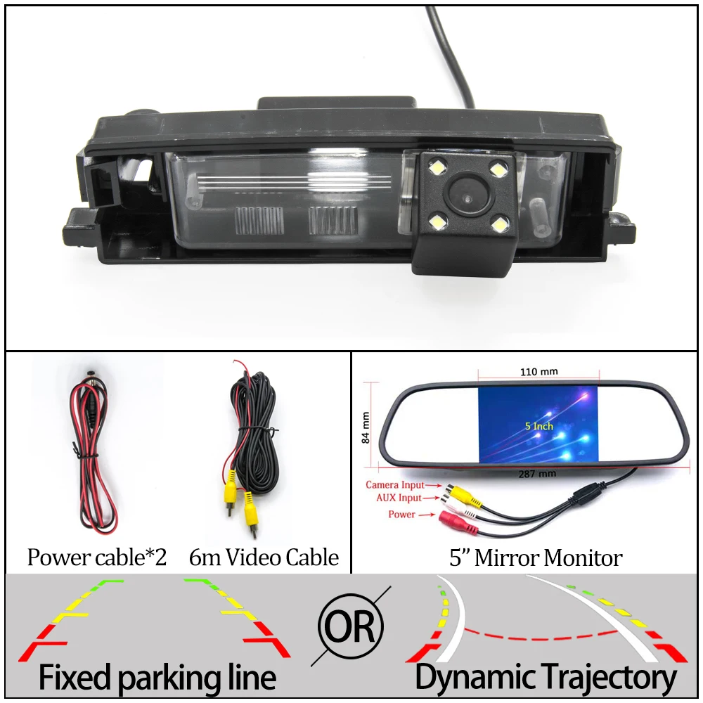 Фиксированная или динамическая траектория Автомобильная камера заднего вида для Toyota iQ/Scion iQ/Aston Martin Cygnet 2008~ RAV4 XA30/XA20 автомобильный монитор - Название цвета: 4LED N 5 inch Mirror