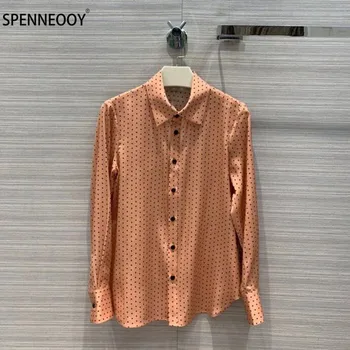 

SPENNYMOOR Designer Brand Autumn Runway Vintage Polka Dot Silk Blouse Shirt Women Fashion Long Sleeve Buttons Tops