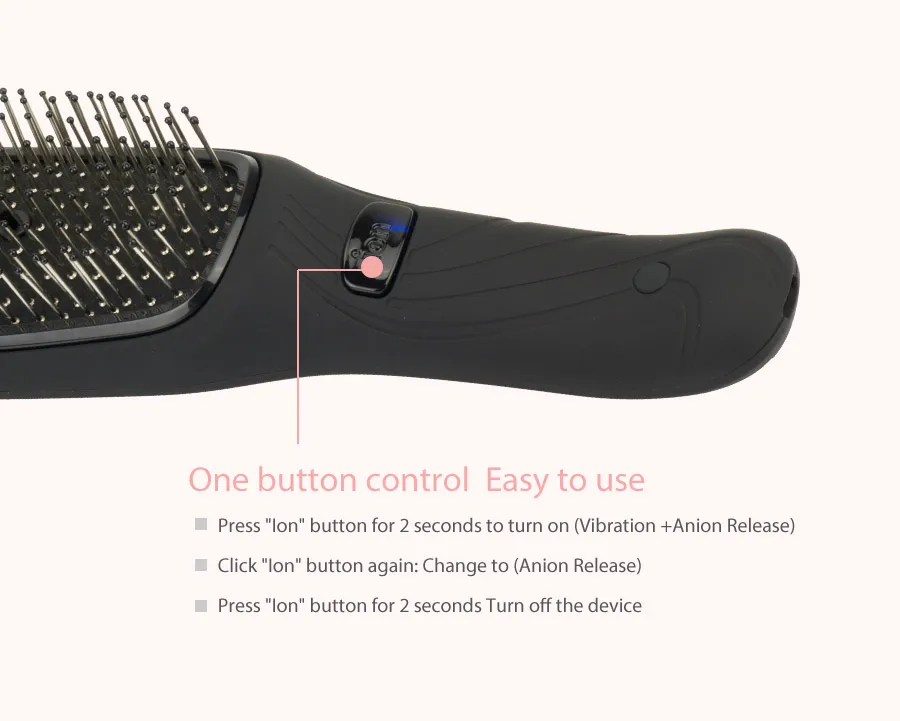HairDiva USB перезаряжаемая батарея ионная Антистатическая щетка для роста волос Массажная расческа Мини Портативная вибрационная щетка