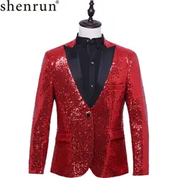 Shenrun мужская приталенная куртка модный блейзер с пайетками для мужчин сценический свадебный пиджак костюм певица однобортный