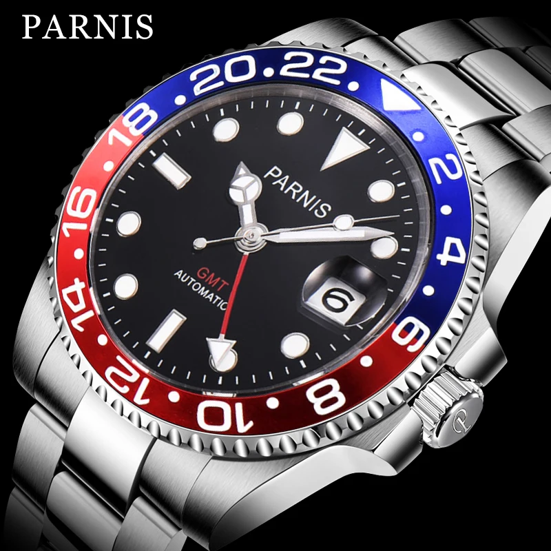 Parnis 40mm Mechanical Watches GMT Sapphire Crystal Man Watch Automatic Relogio Masculino Role Luxury Wristwatch Men gift