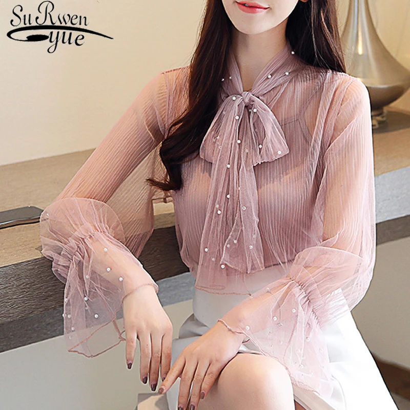 

Autumn 2019 Fashion Casual Women Blouses Long Sleeve Bow Loose Women Tops Elegant Women Clothing Solid Women Shirts 5592 50