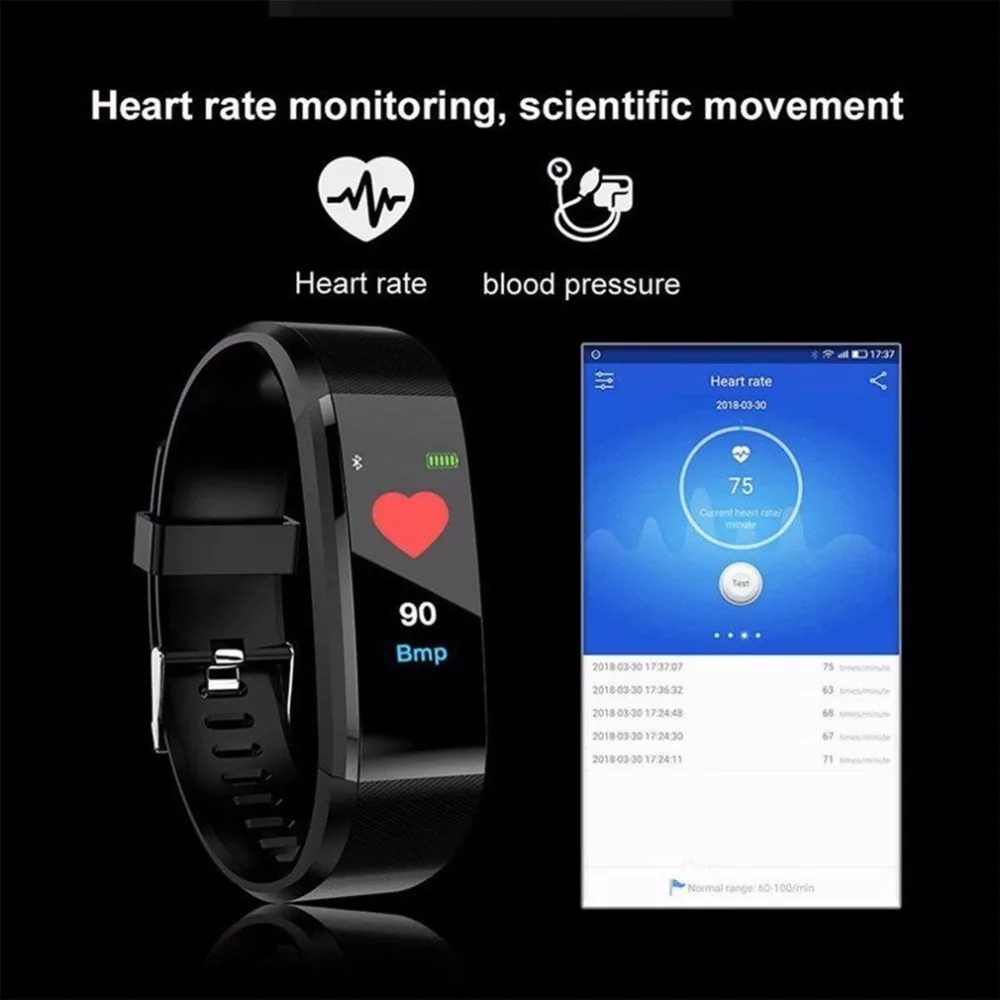 ID115 PLUS Smart Bracelet Bluetooth Wristband With Heart Rate Monitor Fitness Tracker Band Watch For IOS Android Phone