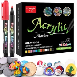 Rotuladores de Pincel Acrílico para Tela y Lienzo, Plumas de Pintura Artística en Roca, Piedra, Fabricación de Tarjetas, Metal y Cerámica, Vidrio, 36 Colores