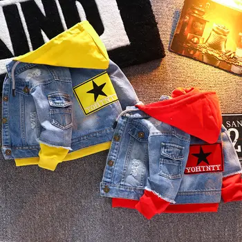 

Children Denim Jackets kids jeans coat Boy girl splice Outerwear clothing Spring Autumn boy hooded sport kids Clothes For 1-6T