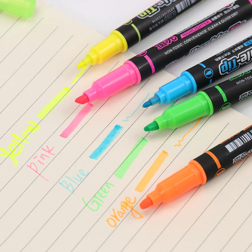 

5PCS/Set Creative Double Headed Fluorescent Pen Colored Drawing Painting Highlighter Art Marker Pens Children'S Student Statione