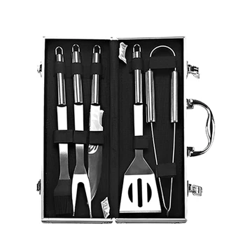 

5pcs BBQ Tools Set Grilling Utensil Barbecue Accessories Portable Stainless Steel Camping Outdoor Cooking Tools Kit BBQ Utensils