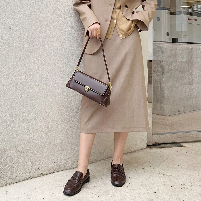 Retro Baguette Bag Women Bag Simple Fashion Ladies' Shoulder Bag Female Handbags Leather Designer Tote Bag