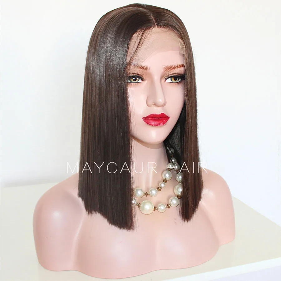 Maycaur Glueless Lace Front Wigs for Women Natural Black Bob Pre-plucked Hairline with Baby Hair (4)