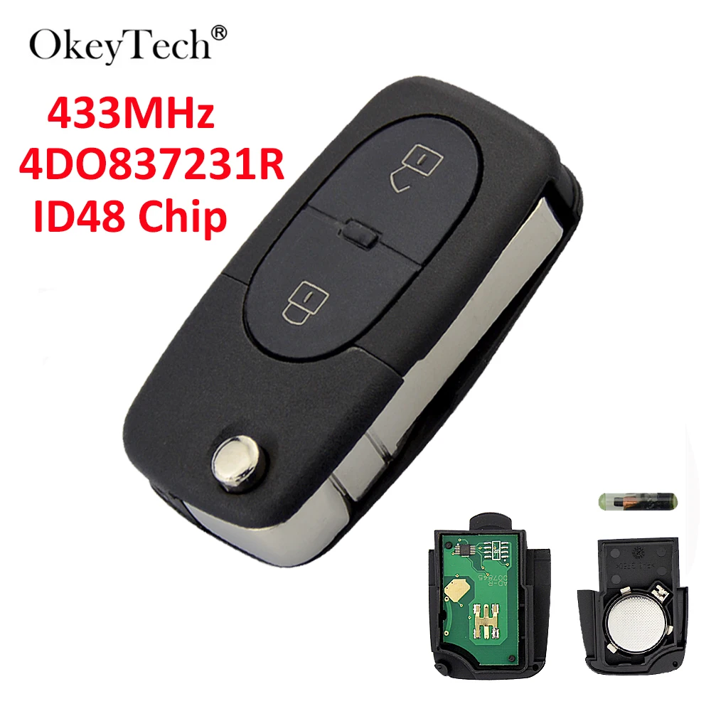 OkeyTech для Audi A2 A3 A4 A6 A8 TT 433 МГц ID48 4D0837231R чип 2 кнопки пульт дистанционного управления