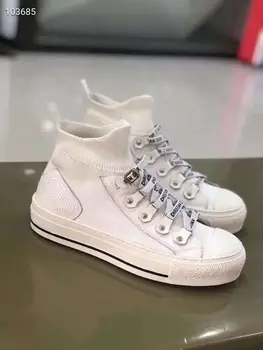 

knitted high tube ladies canvas shoes letter lace thick bottom casual breathable thin women's vulcanized shoes casual shoes