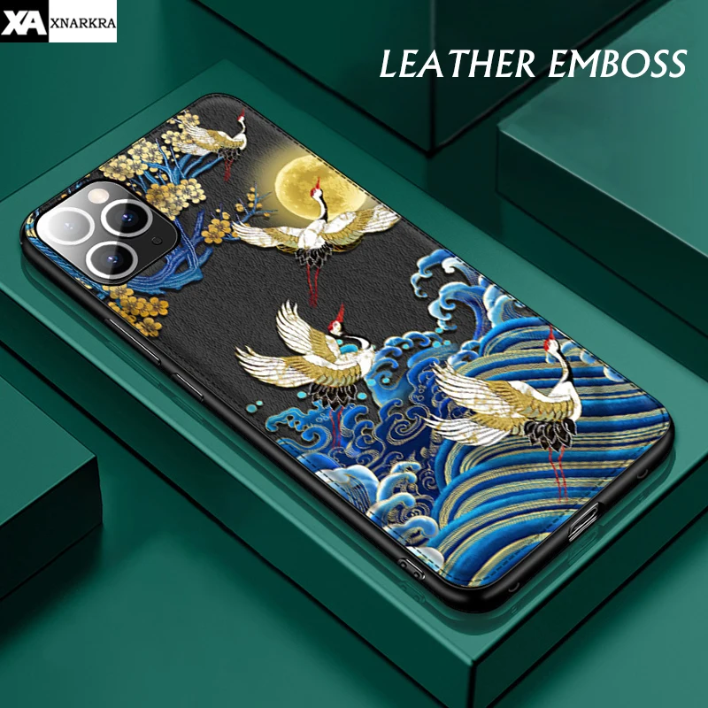 

Leather Phone Cases For iPhone 11 Pro XS MAX XR X 7 8 6 6S Plus Cover Leather Skin Soft Silicone Traditional Auspicious Case