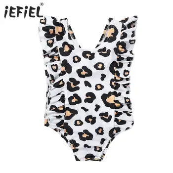 

Cute Baby Girls Swimwear Leopard Printed Ruffles One-piece Baby Swimsuit Summer Beachwear Quick Dry Sleeveless Bathing Suit