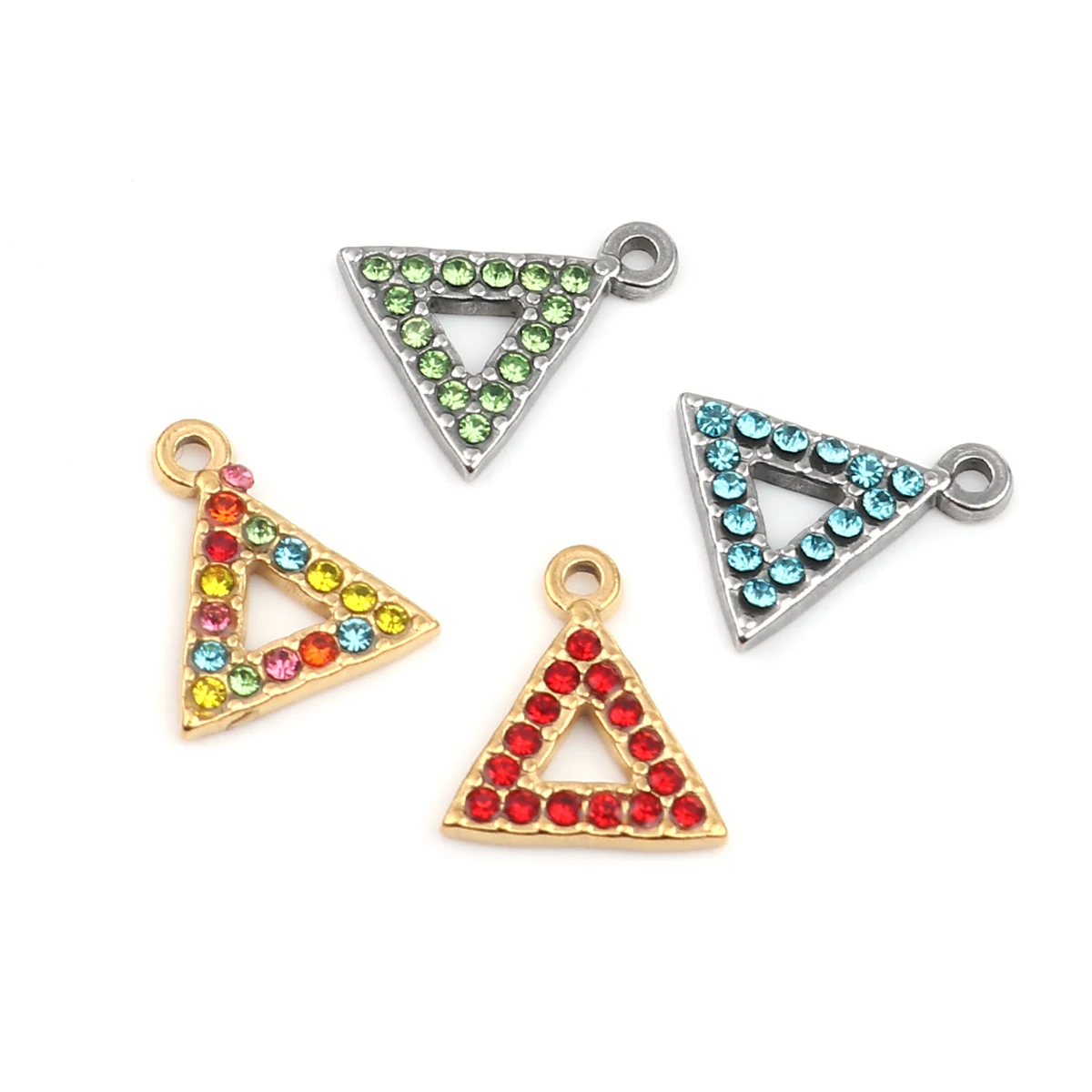 Doreen Box 304 Stainless Steel Triangle Style Pendant For Jewelry DIY Gold Color Clear Rhinestone 15mm x 13mm 2 PCs | Украшения и