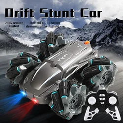 Voiture de course Double face T17 pour enfants, jouet pour garçons et filles, avec télécommande et lumière rotative à 360 ° 
