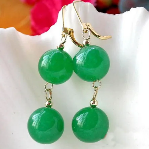 

New Arrival Favorite Pearl Jewelry 14mm Natural Round Green Jade Beads 14k/20 Gold Dangle Earrings Handmade Charming Lady Gift