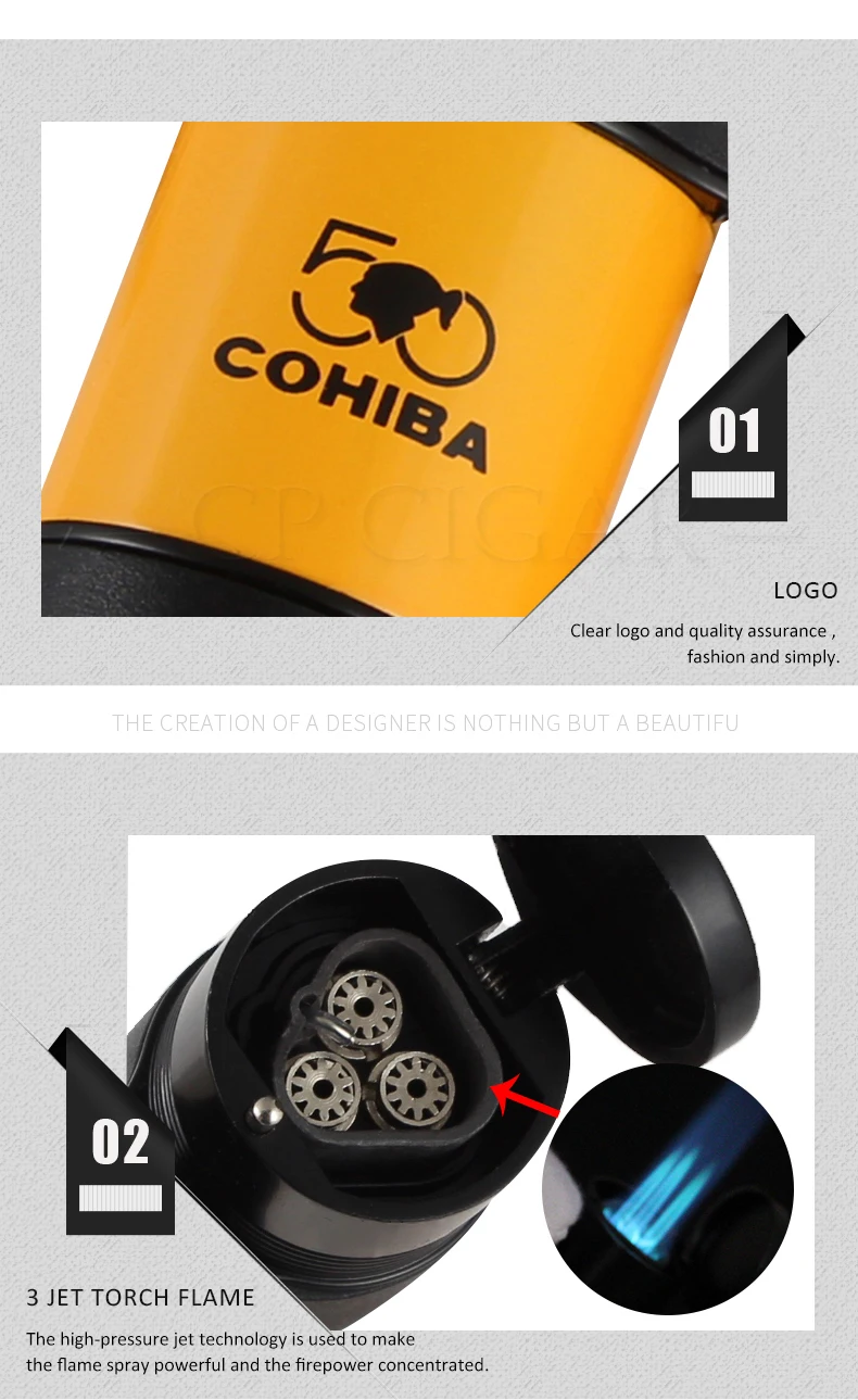 COHIBA набор 3 струйный фонарь Зажигалка Роскошный Металлический Прикуриватель ветрозащитный Карманный Каттер для сигар острое лезвие из нержавеющей стали W/Подарочная коробка