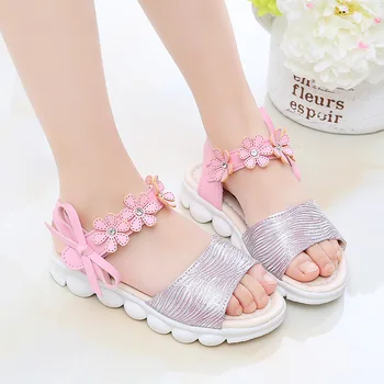 

Casual Butterfly-knot Floral Children's Flats Kid Toddler Baby Shoes Summer Girls Flowers With Rhinestone Princess Beach Sandals